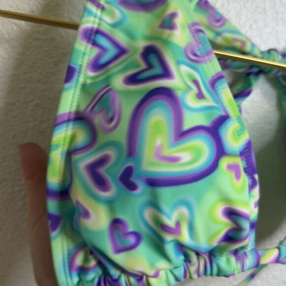 NWT- Wild Fable-Multiway Bikini Top Blue/Green Heart Print- Size Medium (8-10) - Picture 7 of 11
